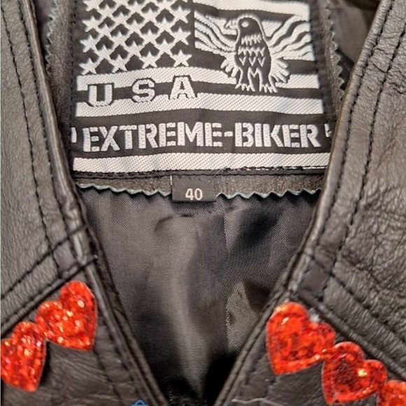 Valentines Day. USA Extreme Biker Sequin Heart Light Weight Leather Vest. sx L - Picture 2 of 4